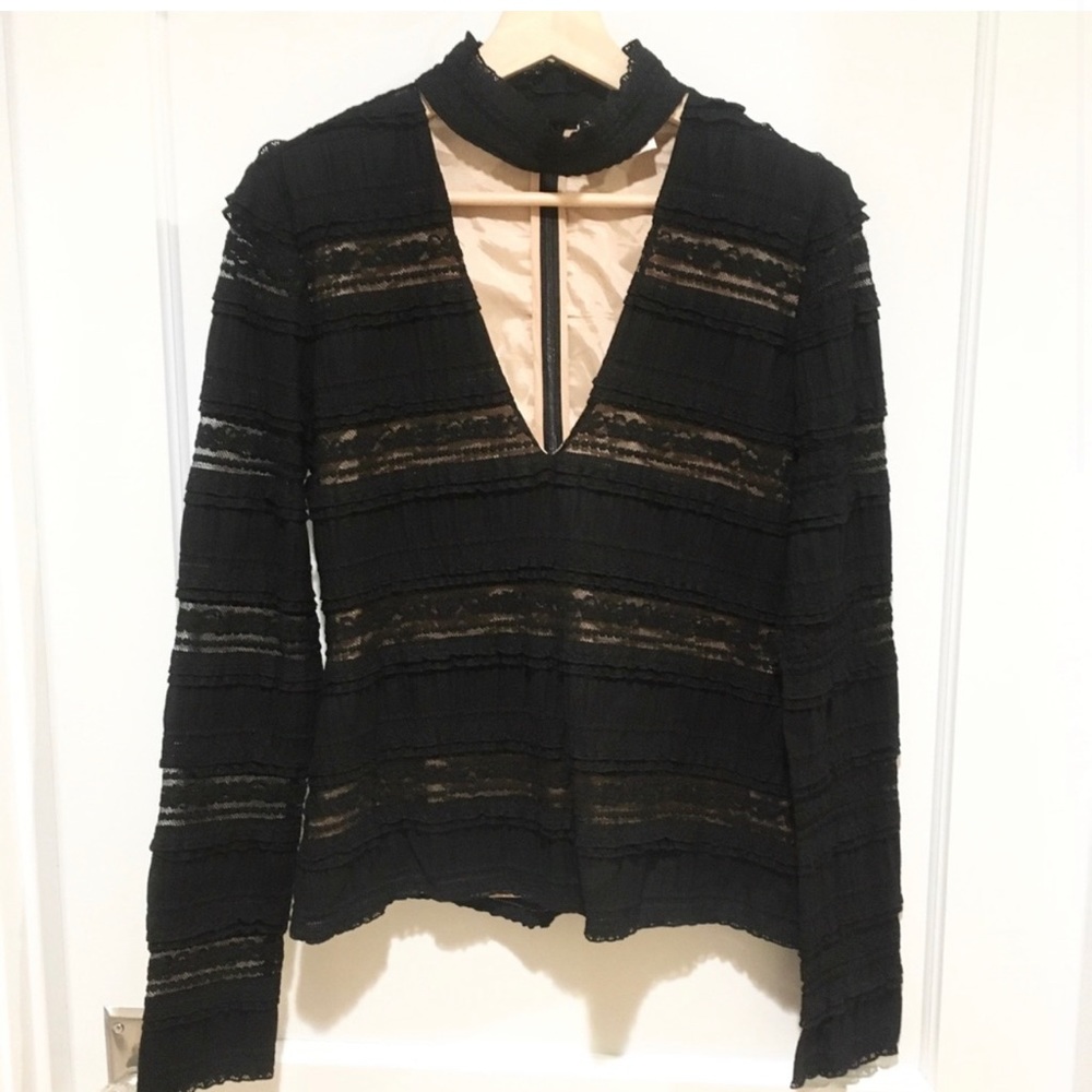Cinq a Sept Cecily Top Black Lace Choker Neck M